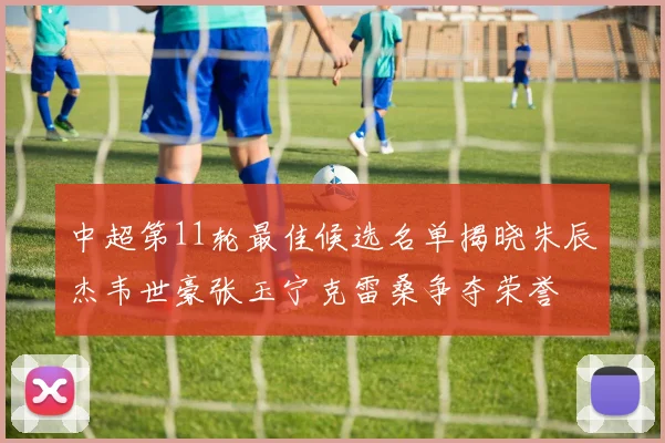 中超第11轮最佳候选名单揭晓朱辰杰韦世豪张玉宁克雷桑争夺荣誉
